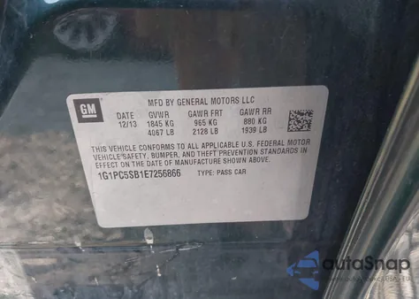 2014 Chevrolet Cruze 1Lt Auto из США, поврежденный, VIN 1G1PC5SB1E7256866